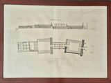 an old drawing of a plan of a building in a wooden frame