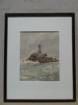 tableau représentant un phare au milieu d'un plan d'eau