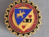a close up of a badge with a horse and rider on it