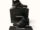 chanel black leather high top sneakers with white soles