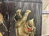 two pictures of a man and a dog on a refrigerator
