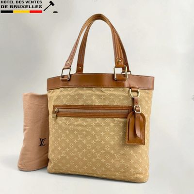 louis vuitton beige monogram canvas and brown leather tote bag