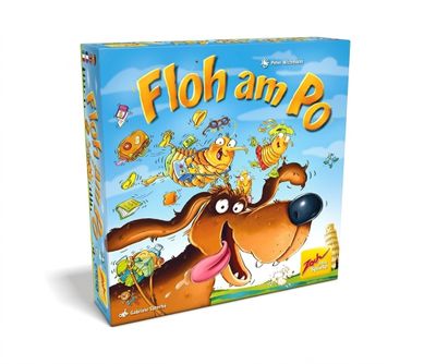 Dans ce jeu de société, on voit un chien avec une balle dans la gueule.