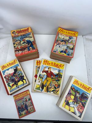 six bandes dessinées anciennes pour enfants exposées dans une vitrine