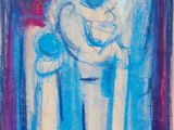 an image of a painting of two people hugging each other