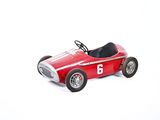 a red toy car with a number six on it