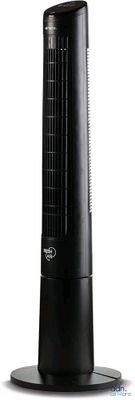 an image of a black tower fan sitting on top of a table