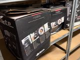 many boxes on the shelves in the room