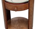 an image of a wooden table with a glass top on a white background