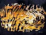 peinture représentant un tigre sur fond noir, réalisée à la peinture dorée