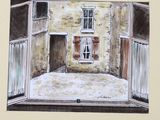 painting of an open window with a picture of a cat in the window