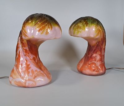 deux lampes placées l'une à côté de l'autre sur une table