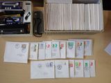 a desk with a lot of papers and a phone