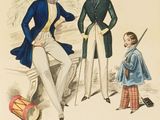 two men and a little girl are standing in front of a drawing