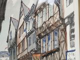 a picture of a painting of a street in a city
