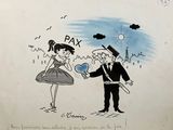 dessin humoristique représentant un homme offrant un cœur à une femme