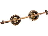 a skateboard that is in the air with a wooden handle
