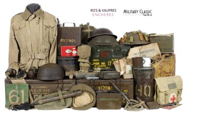 a pile of military items on a white background