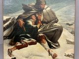un vieux tableau représentant un homme et une femme dans la neige