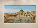 a picture of a painting of a city with people walking around it