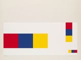 an image of a calendar with a red, yellow, and blue block pattern