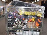 a metal cage with a bunch of items in it
