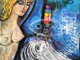 a painting of a woman that is standing in the water