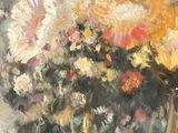 a painting of flowers in a vase on a table