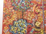 painting of a man riding a horse in a forest with trees and flowers