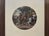 an old picture of a man riding a horse with a group of people around him