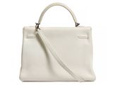 a white leather handbag on a white background