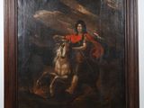 painting of a man on a horse with a red cape