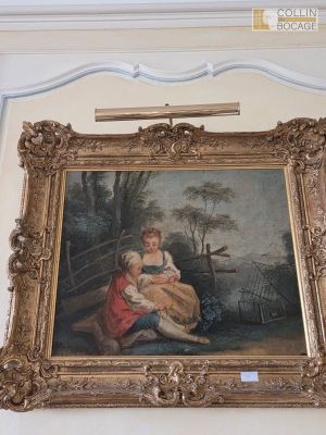 GODCHAUX Couple près d'un lac de montagne, huile sur toile s…