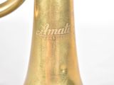 a gold trumpet with a gold handle on a white background