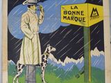 une affiche représentant un homme et un chien sous la pluie