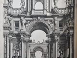 un vieux livre dans lequel figure le dessin d'un bâtiment