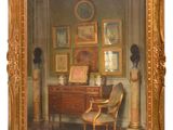 an image of a painting of a room with a desk and a chair