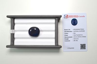 an image of a blue sapphire in a white box with a card