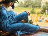 an image of a painting of a woman sitting on a window sill