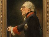 a painting of a man in a red coat holding a cane