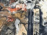 a painting on the wall of a building that has been destroyed