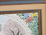 a picture of a painting of a tree and flowers