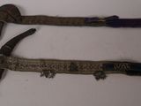 pair of antique chinese swords with leather handles and brass fittings