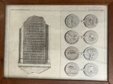 a picture of a picture of a plaque with a lot of coins