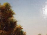 a picture of a painting of a river and trees