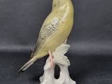 a small yellow bird sitting on a branch of a tree