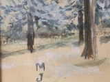 a picture of a painting of a person walking in the snow