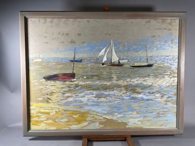 RIOU (XXème - XXIème Siècles) "Bateaux en mer"