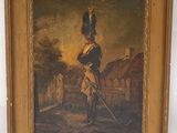an old painting of a man in uniform with a sword in his hand
