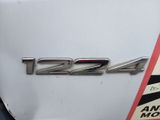 a close up of a badge on a white car